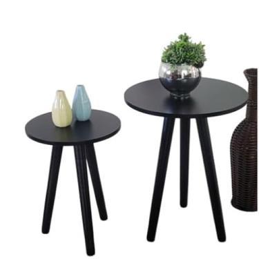 Imagem de Conjunto 2 Mesas Redondas De Canto Tripé PRETA Pé Palito Para Apoio Lateral cor PRETO PP, Mesa Lateral Compacta para Sala, Varanda e Quarto, Ideal para Plantas e Acessórios