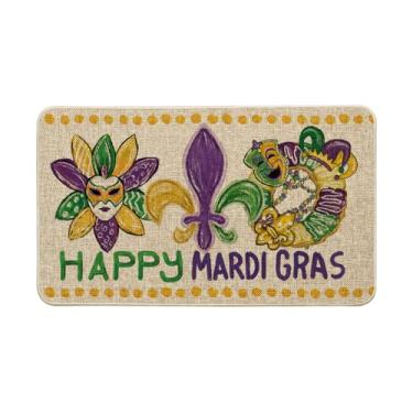 Imagem de Artoid Mode Capacho De Porta Com Máscara Íris, Donuts, Feliz Carnaval, Decoração Casa Tapete Discreto Para Interruptor, Piso Ambientes Internos E Externos, 17 X 29 Pol.