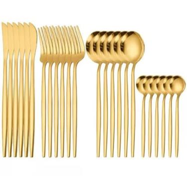Imagem de Talheres de Aço Inox Dourados 24 Peças – Jogo Completo Garfo Colher Faca Luxo para Jantar (24 PEÇAS REDONDO)