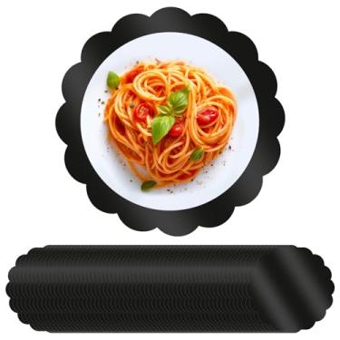 Imagem de Tomeurperf 100 peças de jogo americano de papel preto, jogo americano descartável de 33 cm para mesa redonda, papel decorativo para festa de aniversário, banquete de casamento - preto