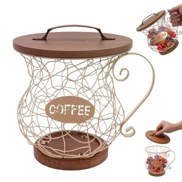 Imagem de ZFLYCANP Suporte de cápsulas de café, suporte de copo K de grande capacidade com base de madeira, cesta de armazenamento de café, estrutura única e elegante, seguro e estável para bancada de cozinha