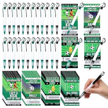 Imagem de Sayglossy 24 conjuntos de cartões de dia dos namorados para crianças com canetas de futebol, cartões temáticos de futebol, canetas esferográficas, presentes, troca de lembrancinhas de sala de aula