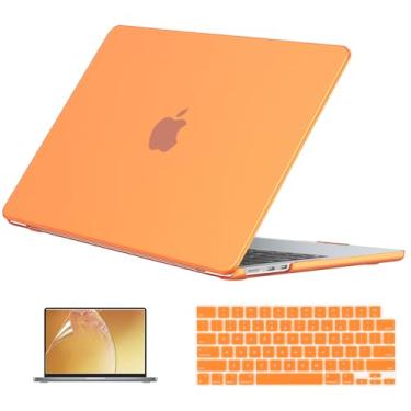 Imagem de EooCoo Capa compatível com MacBook Air 34.5 cm M4 2025 2024-2022 M3 M2 A3240 A3113 A2681, capa rígida + capa de teclado + pano de polimento + protetor de tela para Mac Air 13 - laranja fosco