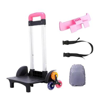 Imagem de RNXRZANK Carrinho para Mochilas, Carrinho de Mão, Transportador Portátil com Rodas, Carrinho para Bagagem, Barra Ajustável para Mochilas Escolares, Caixas, Rosa Vermelha, Tamanho real