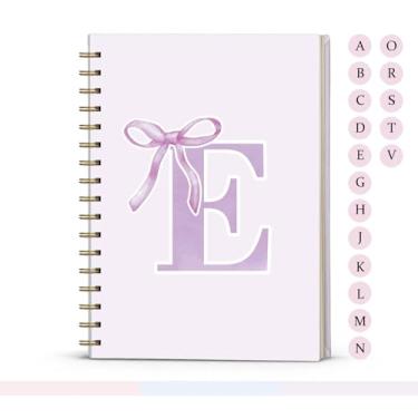 Imagem de foedor Coquette Caderno espiral com laço roxo preppy moderno, diário inicial E, presentes personalizados para meninas adolescentes, monograma para mulheres, meninas, caderno espiral de capa dura