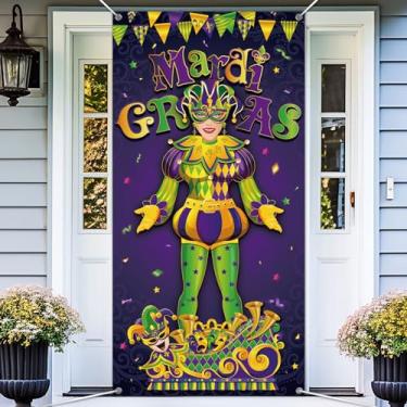 Imagem de WovWeave Decoração de porta de carnaval de carnaval 0,9 x 1,8 m banner de porta de carnaval de máscaras de carnaval de Nova Orleans para carnaval interno e externo banner de carnaval suprimentos de