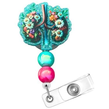 Imagem de Carretel de crachá floral com contas de rim, flores fofas, suporte de identificação de trabalho hospitalar médico, clipe retrátil, acessórios de enfermeira, presentes para nefrologistas, urologistas