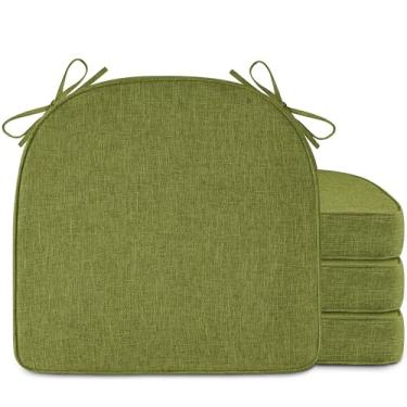 Imagem de AddGrace Conjunto de 4 almofadas de cadeira de cozinha antiderrapantes para cadeira de jantar com capa lavável na máquina, almofadas de assento de cozinha em forma de D com laços 42 x 40 x 5 cm, verde