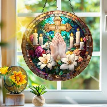 Imagem de Acrílico colorido, apanhadores de sol, decoração de janela suspensa com flores cruzadas, arte de parede de arco-íris, para varanda, interior e exterior, jardim, enfeites de Natal, decoração 19 x 19 cm