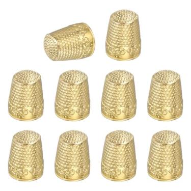 Imagem de PATIKIL Dedal de costura, 10 peças de dedais de metal para costura à mão, protetor de dedo, quilting, kits de suprimentos de artesanato, acessórios, bordado, à mão, ferramentas DIY, ouro