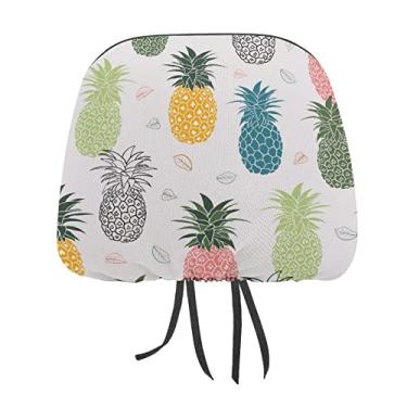 Imagem de Abacaxi colorido sem costura com folhas em branco 2 peças capas protetoras de encosto de cabeça para assento de carro universal, capa macia para encosto de cabeça de carro, acessórios de decoração