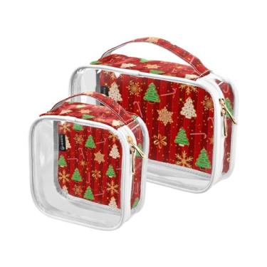 Imagem de GAIGEO Saco de tolietria de plástico transparente de Natal Papai Noel em azul, bolsa de higiene pessoal para carro, bolsa de higiene de viagem para mulheres, pacote com 2, Árvore de flocos de neve de