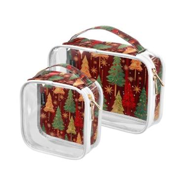 Imagem de GAIGEO Bolsa de cosméticos à prova d'água de Natal com estrelas e árvores, bolsas de maquiagem para viagens, bolsas de maquiagem para mulheres, pacote com 2, Natal com estrelas e árvores - 3, one size