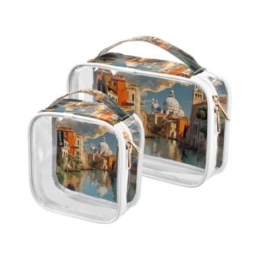 Imagem de GAIGEO Cara de lanternas de Halloween em uma bolsa preta transparente de viagem, sacos de viagem de plástico transparente com zíper, pacote com 2, Edifícios e casas em água-3, one size