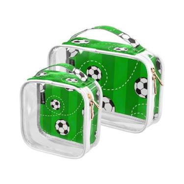 Imagem de GAIGEO Linda vaca Highland na banheira lavanda selvagem bolsa transparente para viagem, pacote com 2, bolsas de acessórios de viagem, Bolas de futebol em um campo verde, one size