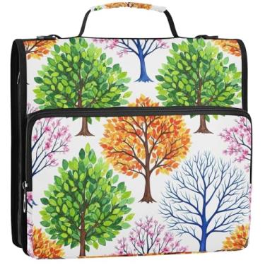 Imagem de Ramos de árvore em aquarela, fichários de 3,8 cm, 3 anéis, organizador de fichários com zíper, bolsa escolar com alça de ombro, pasta de armazenamento com alça, 34,5 x 31,5 x 9 cm