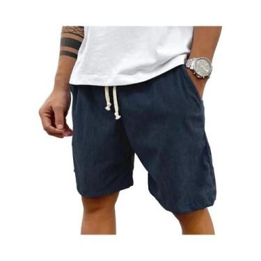 Imagem de Bermudas Casuais Masculinas De Veludo Cotelê Com Cintura Elástica Esti