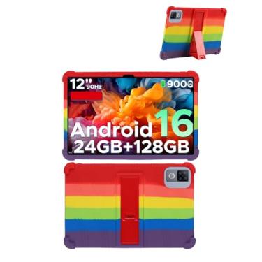 Imagem de Capa para tablet DOOGEE U12 de 12 polegadas, capa protetora FJIASTB de silicone macio para crianças com suporte ajustável, à prova de quedas (arco-íris)