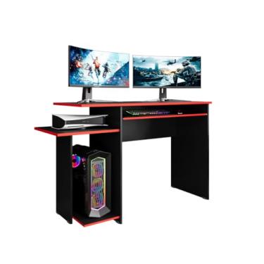 Imagem de Mesa Escrivaninha para Computador PC Gamer com Suporte para Teclado – Mesa de Escritório Multifuncional em MDP para Home Office e Estudo(Preto/Vermelho)