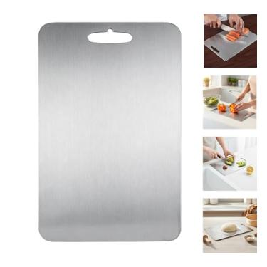 Imagem de Tábua de corte de aço inoxidável, tábuas de corte de grau alimentício 304, multitamanho, dupla face, pode ser lavada na lava-louças para cozinha, frutas, legumes (29 cm C x 19 cm L)