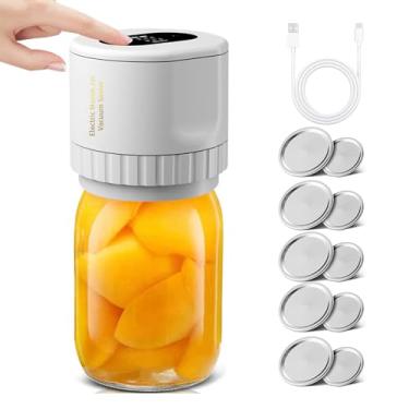 Imagem de Kit de Vedador Pote Mason Elétrico Sem Fio Automático para Armazenamento Alimentos e Fermentação com Tampas Boca Larga Regular