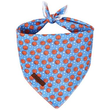 Imagem de Babole Pet Bandana para meninos e cães - Bandanas esportivas de basquete estrelas, bandana azul para cães e gatos pequenos, lenço macio respirável para filhotes de cachorro macho, P