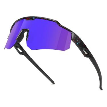 Imagem de Ofwin Óculos de sol esportivos juvenis polarizados para meninos e meninas, crianças, softball, ciclismo, corrida, idade 5-15, Armação preta/lente espelhada azul escuro, standard