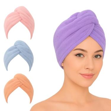 Imagem de Kit 3 Touca de Cabelo Microfibra – Toalha Turbante Antifrizz, Seca Rápido, Super Absorvente – Touca Mágica para Banho e Hidratação. Todos os Tipos de Cabelo.