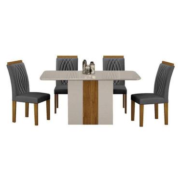 Imagem de Mesa De Jantar Doha 120x80 Off White Decor Off Com 4 Cadeiras Freijó Joli Chumbo – Leifer Móveis