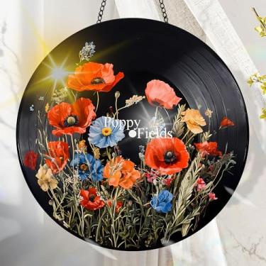 Imagem de Suncatcher acrílico colorido, decoração de janela suspensa de flores com design de vitral impresso, apanhador de sol, arte de parede de arco-íris, ornamentos de Natal para uso interno e externo 19,8 x