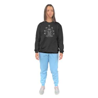 Imagem de Conjunto de Moletom Feminino Blusa Sem Capuz e Calça Jogger Estampado 