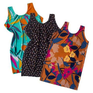 Imagem de Kit 3 Camisola Liganete Manga Curta Feminina Malha Fria Senhora Vovó R