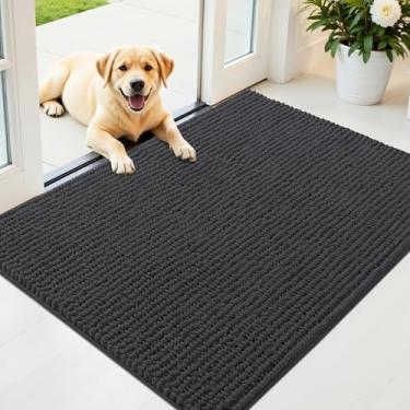 Imagem de OLANLY Tapete de porta de cachorro para patas enlameadas 102 x 81 cm, capacho de lama de chenille ultra absorvente, antiderrapante, lavável e com armadilha de sujeira para entrada interna, tapetes de