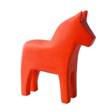 Imagem de IEUDNS Estatueta de cavalo Dala sueco, estátua moderna, criativa, em madeira esculpida à mão, ornamento de mesa para de entrada, sala de jantar, estante, Vermelho
