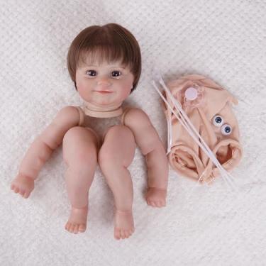 Imagem de DIY Bebê Reborn Boneca tem Cabelo Silicone Com Pele Pintada À Mão Veias Visíveis 48cm Corpo de Pano Com Olhos e Chupeta (Não Montada)