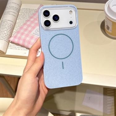 Imagem de SFDSUH Capa magnética de luxo com glitter para iPhone 16 Pro, compatível com carregamento sem fio e à prova de choque (para iPhone 16 Pro/Azul)