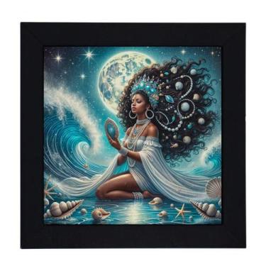 Imagem de Quadro Orixá Iemanjá Moldura Preta 18 X 18 Cm - Lua Mística - 100% Ori