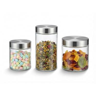 Imagem de Kit Potes Hermeticos De Vidro Premium Com Tampa Metalizada 3 Pecas Para Mantimentos E Organizacao