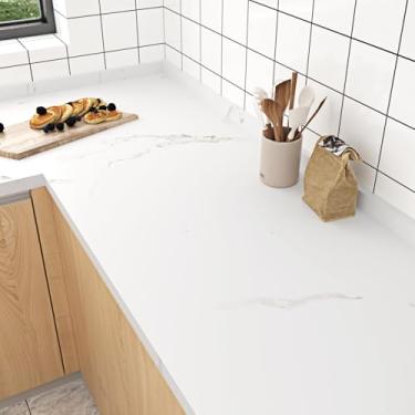 Imagem de EPPKILY Papel de contato de mármore branco fosco papel de parede de mármore cinza descascar e colar papel de contato para bancadas, gabinete, vinil, capas de balcão, papel de parede removível à prova