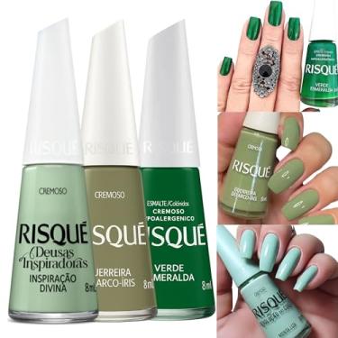 Imagem de Kit 5 Esmaltes Risqué Tons de Verde Esmalte Cremosos 8ml (3 Cores Verde)