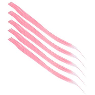 Imagem de Naroote Clipe de Peruca Reta Colorida 5pcs Fácil de Pentear para Festa Cosplay Acessório de Cabelo (Rosa claro)
