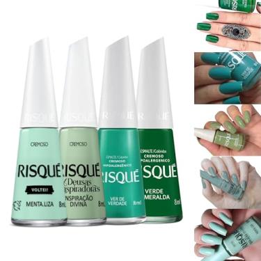 Imagem de Kit 10 Esmaltes Risqué Tons Azul e Verde Esmalte Cremoso Glitter (4 Tons Verde)