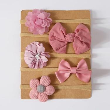 Imagem de 5 peças/conjunto de faixas de cabelo e laços fofos para bebês de 3 a 8 anos, recém-nascidos, crianças, acessórios de cabelo