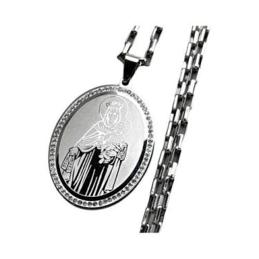 Imagem de Colar Com Pingente De Nossa Senhora E Menino Jesus Em Strass Dourado, 