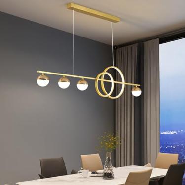 Imagem de Luminária pendente LED de design moderno para sala de jantar e sala de estar, com intensidade regulável e controle remoto, ideal para cozinha. Altura ajustável e luminária de teto regulável