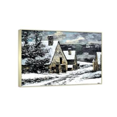 Imagem de RYLJCZ Reprodução de pinturas famosas de Gustave Courbet- Impressão em tela (borda de vila no inverno). Imagens de arte de parede para decoração de sala de estar (55 x 77 cm (21,6 x 30,3 pol)/molduras