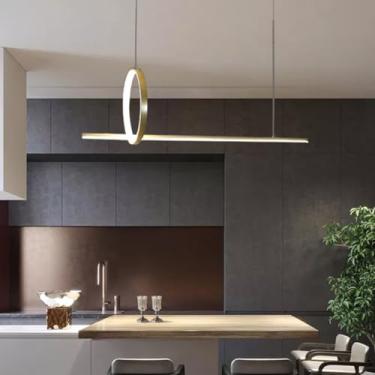 Imagem de Luminária pendente LED para mesa de jantar, com intensidade regulável e controle remoto. Luminária pendente moderna e criativa em formato de coroa, com altura ajustável, ideal para sala de j