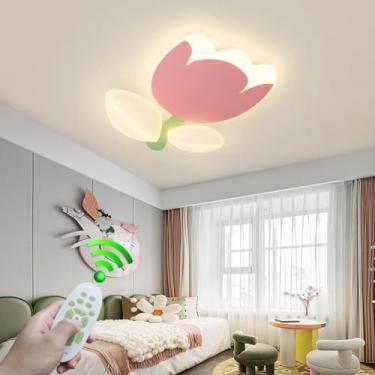 Imagem de Luminária de teto em formato de flor para quarto infantil, com LED, dimerizável e com controle remoto, ideal para quartos de meninos e meninas, salas de estar e iluminação de teto em acrílic