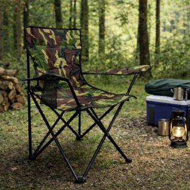 Imagem de Cadeira Dobrável Aço Carbono Com Porta Copos Pesca Praia Acampamento C