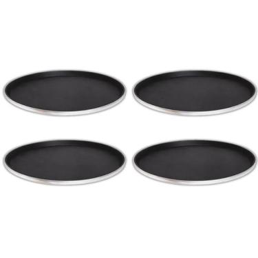 Imagem de Kit 4 Bandeja Redonda Antiderrapante de Plástico Borda Aço Inox Bar Re